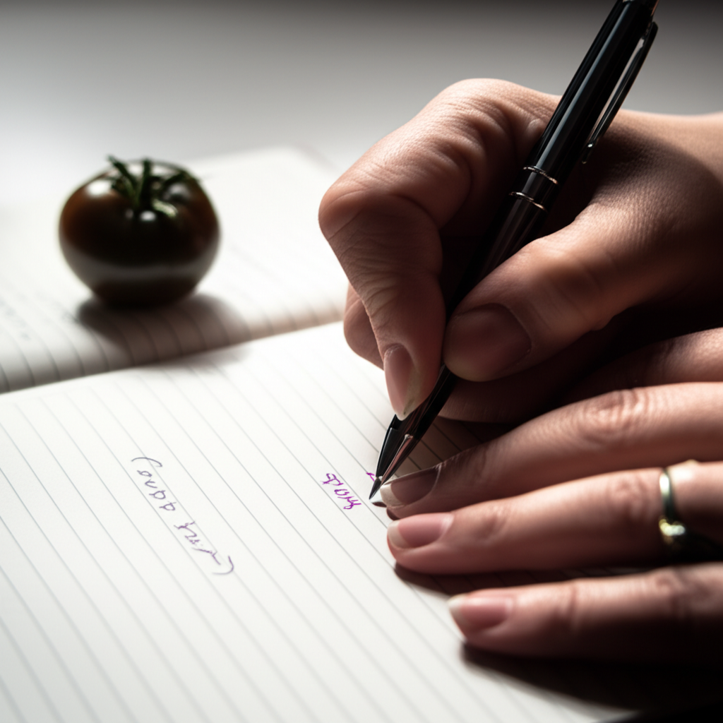 노트에 필기하는 손의 모습