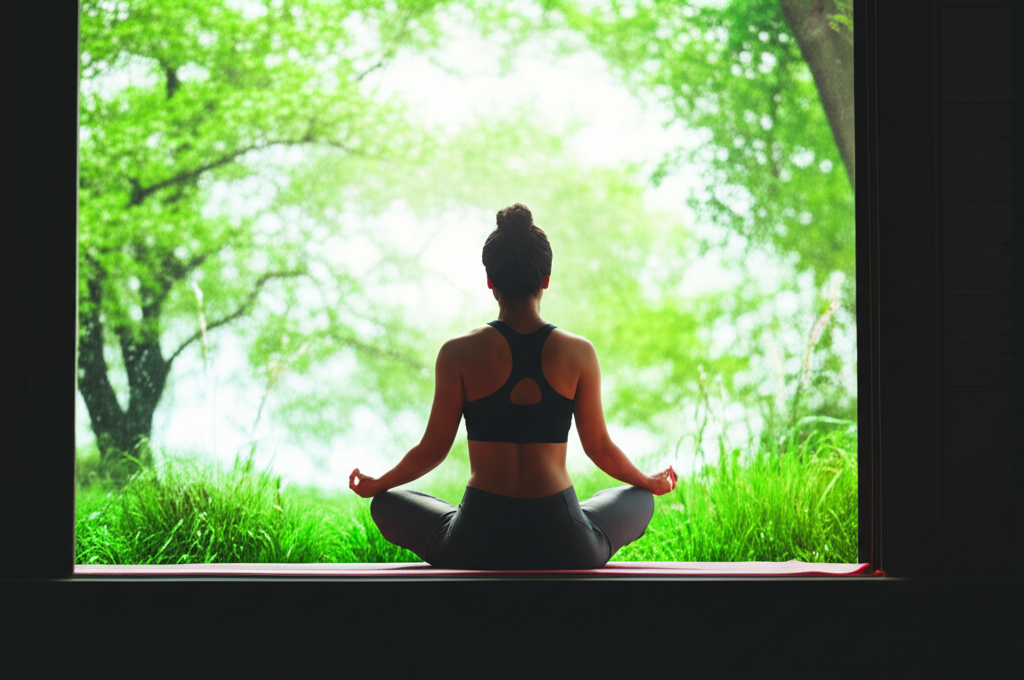 명상하는 사람의 뒷모습 또는 평화로운 풍경