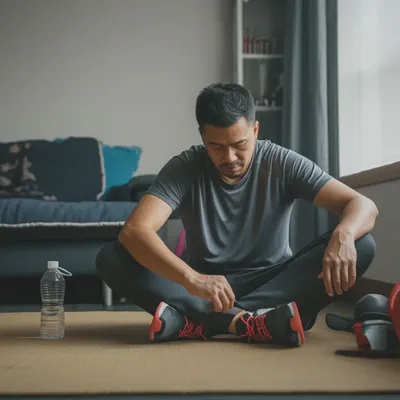 인터벌 트레이닝 후 지쳐 보이는 사람