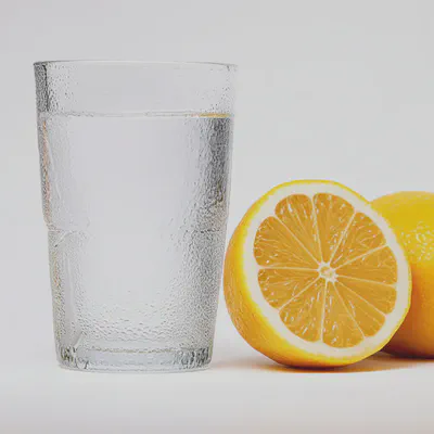 노화예방 식단의 핵심인 깨끗한 물 한 잔과 레몬 슬라이스