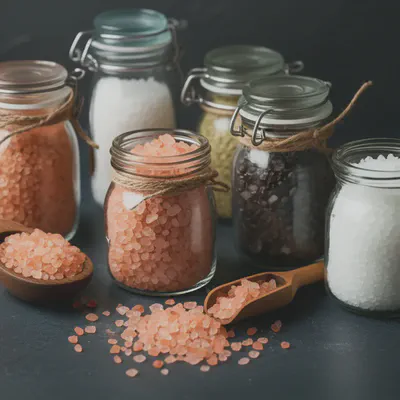 다양한 종류의 반신욕 소금 제품들이 진열된 모습