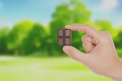 건강한 생활 속에서 다크초콜릿을 즐기는 손의 모습
