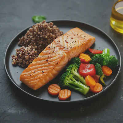 균형 잡힌 영양소로 구성된 건강한 식사 한 접시