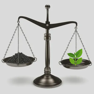 블랙커민씨드와 건강을 상징하는 저울