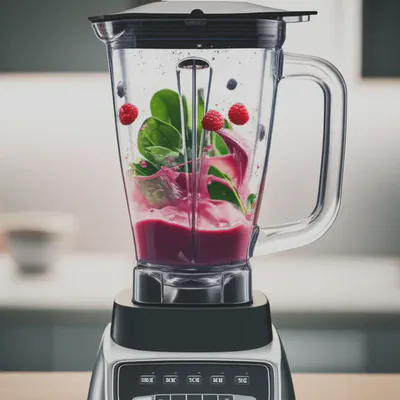 베리 스무디가 블렌더에서 갈리는 역동적인 모습