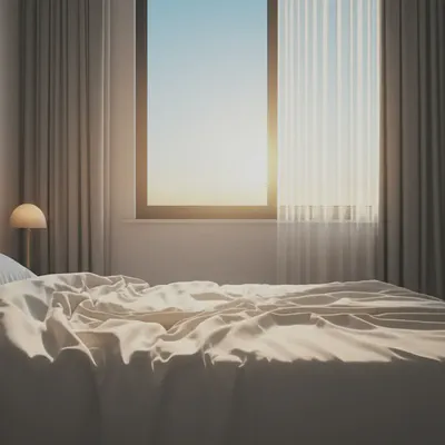숙면을 통해 되찾은 평화롭고 활기찬 아침 침실 풍경