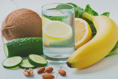 수분과 전해질이 풍부한 건강한 음식과 음료