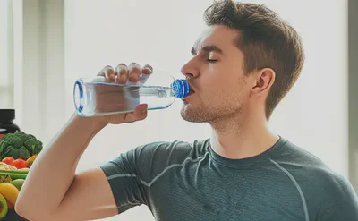 운동 중 충분한 수분 섭취와 건강한 생활 습관을 나타내는 이미지