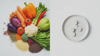 베타인 보충제와 자연식품을 비교하는 이미지